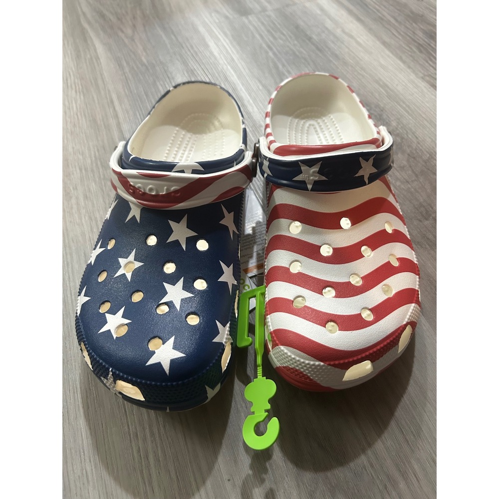 Crocs Unisex Classic American Flag Clogs Croslite M10 W12 Red White Blue Stars